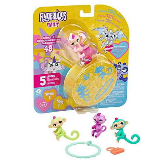 Fingerlings Minis - Series 2 - 5 Piece Blister - 3 Figures plus Bonus Bracelet & Charm, Multicolor