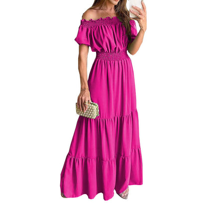 Boho Dresses for Women 2024 Summer Sexy off Shoulder Solid Color Flare Sleeve Tunic Dress Women Casual Mini Sundress Vestido