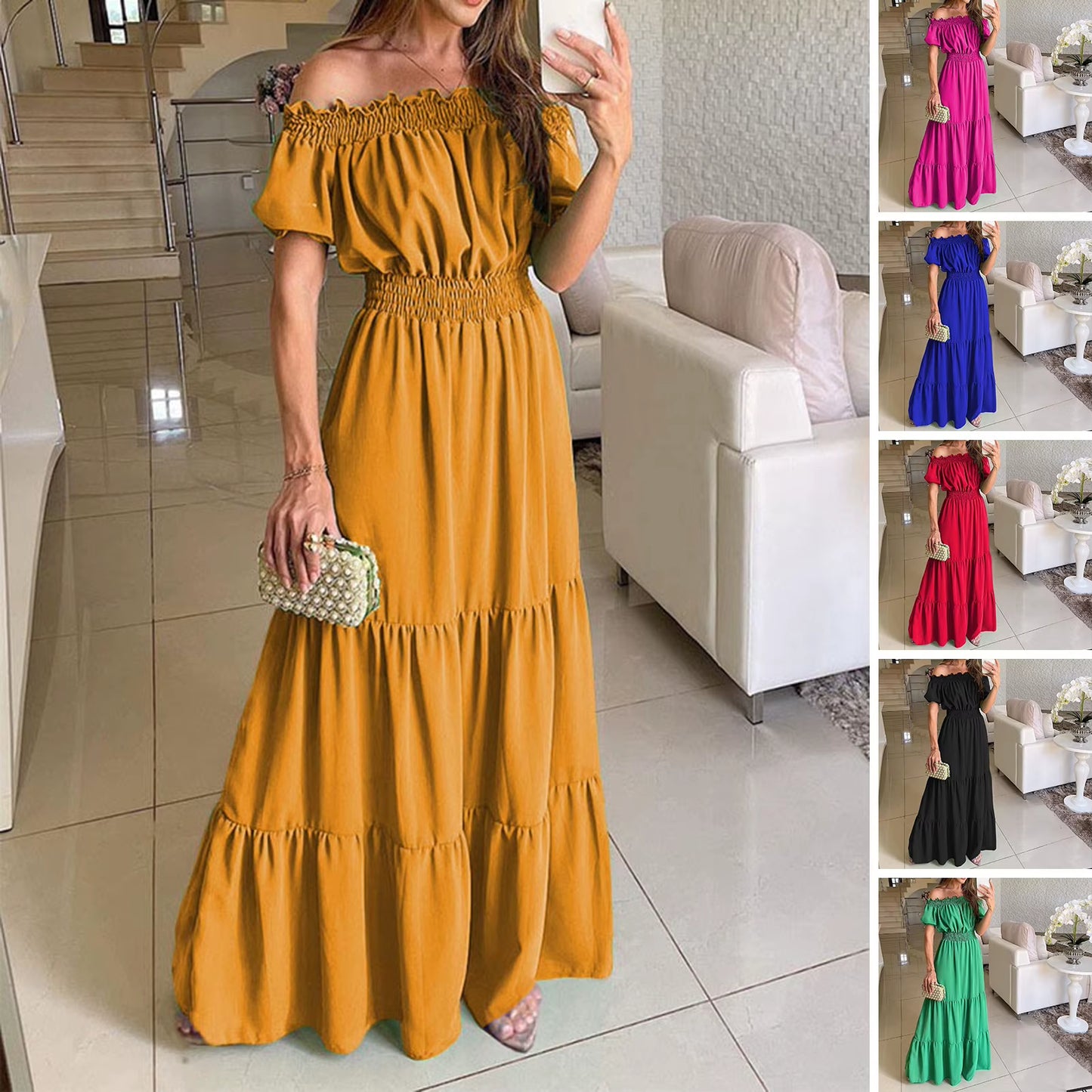 Boho Dresses for Women 2024 Summer Sexy off Shoulder Solid Color Flare Sleeve Tunic Dress Women Casual Mini Sundress Vestido