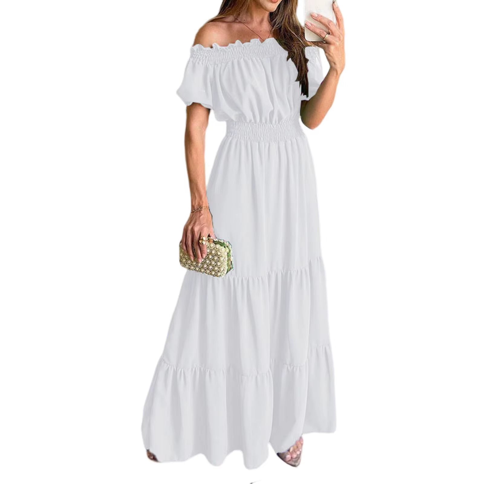 Boho Dresses for Women 2024 Summer Sexy off Shoulder Solid Color Flare Sleeve Tunic Dress Women Casual Mini Sundress Vestido