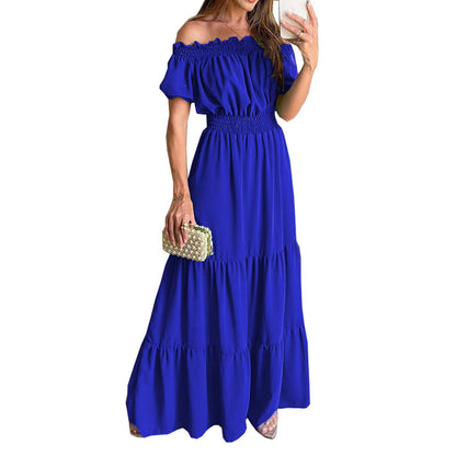 Boho Dresses for Women 2024 Summer Sexy off Shoulder Solid Color Flare Sleeve Tunic Dress Women Casual Mini Sundress Vestido